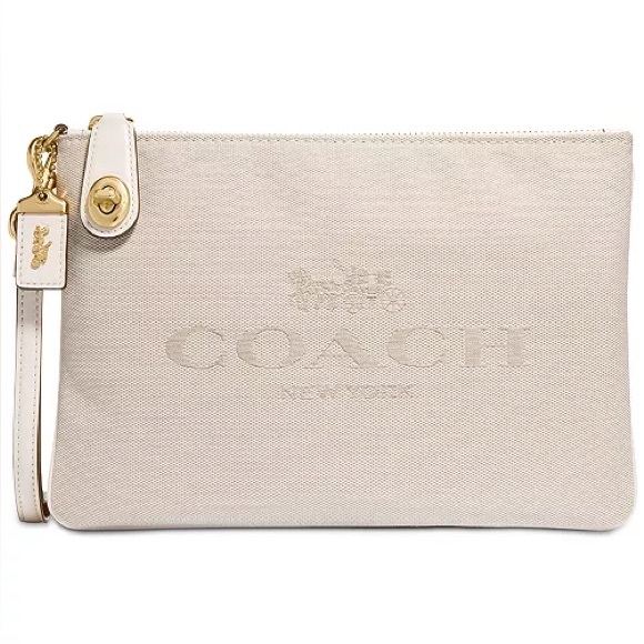Coach Handbags - Coach Chalk Signature Horse & Carriage Jacquard Leather Zip Turnlock 26 Pouch